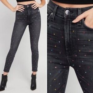 Alice + Olivia Black Ankle Jeans with Multicolor Studs